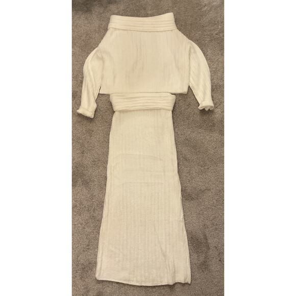 NWOT Two-Piece Women's Knit Off the Shoulder Top&Maxi Skirt Set in Off White,S - Picture 3 of 6